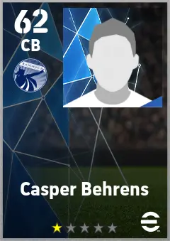 Casper Behrens eFootball 2026 player card — 62 OVR CB