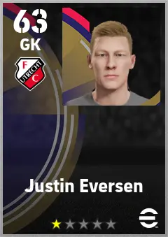 Justin Eversen eFootball 2026 player card — 63 OVR GK