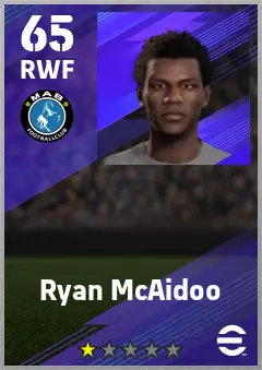 Ryan McAidoo eFootball 2026 player card — 65 OVR RWF