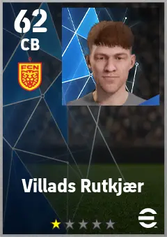 Villads Rutkjaer eFootball 2026 player card — 62 OVR CB
