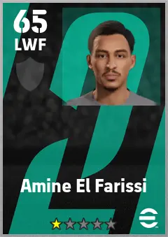 Amine El Farissi eFootball 2026 player card — 65 OVR LWF