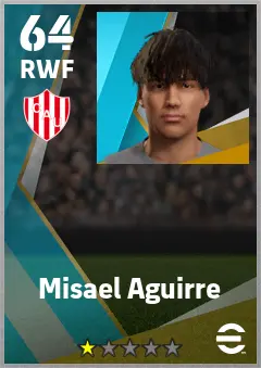 Misael Aguirre eFootball 2026 player card — 64 OVR RWF