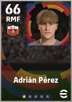 Adrian Perez eFootball 2026 player card — 66 OVR RMF