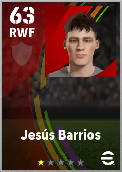 Jesus Barrios eFootball 2026 player card — 63 OVR RWF