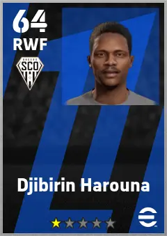 Djibirin Harouna eFootball 2026 player card — 64 OVR RWF