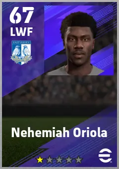 Nehemiah Oriola eFootball 2026 player card — 67 OVR LWF