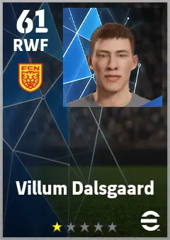 Villum Dalsgaard eFootball 2026 player card — 61 OVR RWF