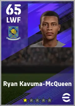 Ryan Kavuma-McQueen eFootball 2026 player card — 65 OVR LWF