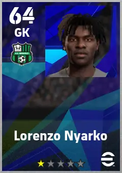 Lorenzo Nyarko eFootball 2026 player card — 64 OVR GK