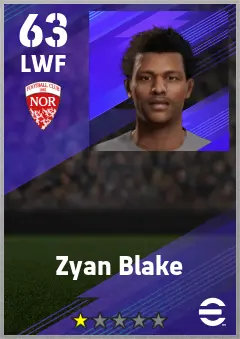 Zyan Blake eFootball 2026 player card — 63 OVR LWF