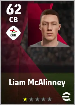 Liam McAlinney eFootball 2026 player card — 62 OVR CB