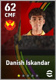 Danish Iskandar eFootball 2026 player card — 62 OVR CMF