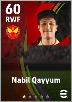 Nabil Qayyum eFootball 2026 player card — 60 OVR RWF