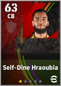 Seif-Dine Hraoubia eFootball 2026 player card — 63 OVR CB