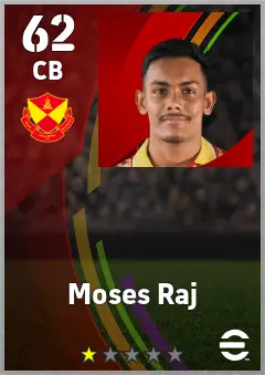Moses Raj eFootball 2026 player card — 62 OVR CB