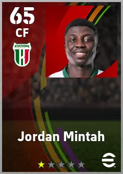 Jordan Mintah eFootball 2026 player card — 65 OVR CF
