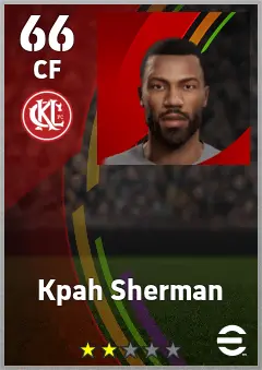 Kpah Sherman eFootball 2026 player card — 66 OVR CF