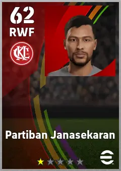 Partiban Janasekaran eFootball 2026 player card — 62 OVR RWF