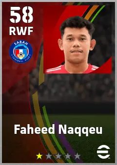 Faheed Naqqeu eFootball 2026 player card — 58 OVR RWF