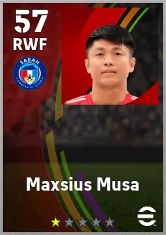 Maxsius Musa eFootball 2026 player card — 57 OVR RWF