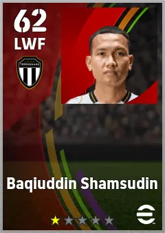 Baqiuddin Shamsudin eFootball 2026 player card — 62 OVR LWF
