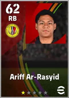 Ariff Ar-Rasyid eFootball 2026 player card — 62 OVR RB