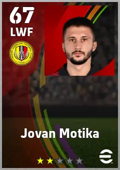 Jovan Motika eFootball 2026 player card — 67 OVR LWF