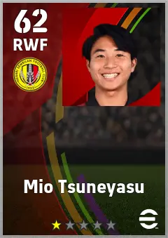 Mio Tsuneyasu eFootball 2026 player card — 62 OVR RWF