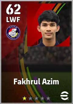 Fakhrul Azim eFootball 2026 player card — 62 OVR LWF