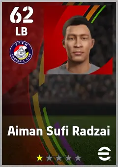 Aiman Sufi Radzai eFootball 2026 player card — 62 OVR LB
