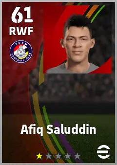 Afiq Saluddin eFootball 2026 player card — 61 OVR RWF
