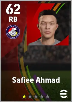 Safiee Ahmad eFootball 2026 player card — 62 OVR RB