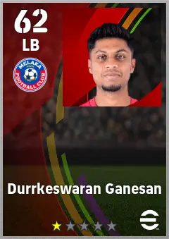 Durrkeswaran Ganesan eFootball 2026 player card — 62 OVR LB