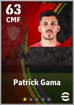Patrick Gama eFootball 2026 player card — 63 OVR CMF