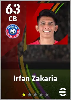 Irfan Zakaria eFootball 2026 player card — 63 OVR CB