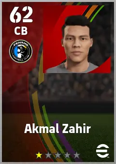 Akmal Zahir eFootball 2026 player card — 62 OVR CB