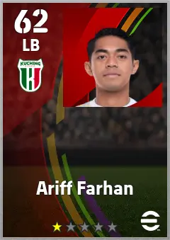 Ariff Farhan eFootball 2026 player card — 62 OVR LB