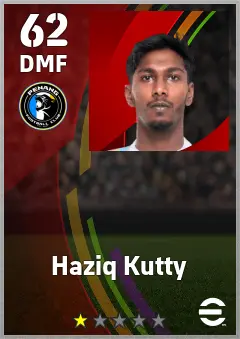 Haziq Kutty eFootball 2026 player card — 62 OVR DMF