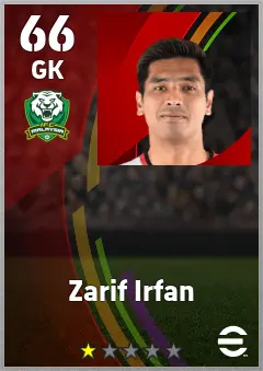 Zarif Irfan eFootball 2026 player card — 66 OVR GK