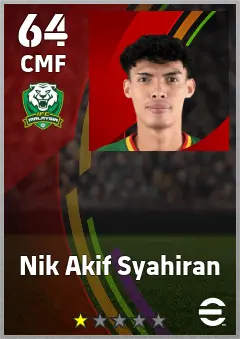 Nik Akif Syahiran eFootball 2026 player card — 64 OVR CMF