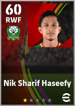 Nik Sharif Haseefy eFootball 2026 player card — 60 OVR RWF