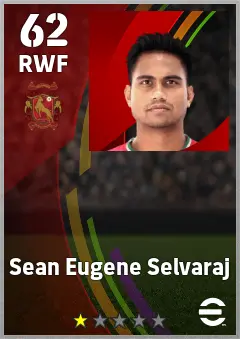 Sean Eugene Selvaraj eFootball 2026 player card — 62 OVR RWF