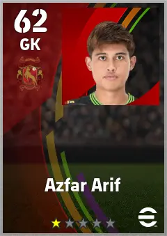 Azfar Arif eFootball 2026 player card — 62 OVR GK
