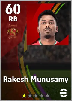 Rakesh Munusamy eFootball 2026 player card — 60 OVR RB