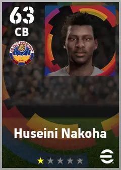 Huseini Nakoha eFootball 2026 player card — 63 OVR CB