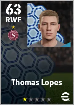 Thomas Lopes eFootball 2026 player card — 63 OVR RWF