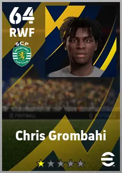 Chris Grombahi eFootball 2026 player card — 64 OVR RWF