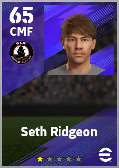 Seth Ridgeon eFootball 2026 player card — 65 OVR CMF