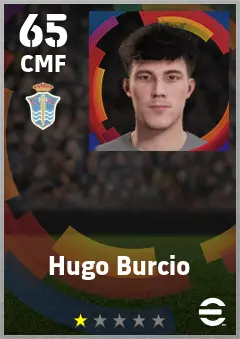 Hugo Burcio eFootball 2026 player card — 65 OVR CMF