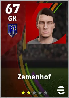 Zamenhof eFootball 2026 player card — 67 OVR GK